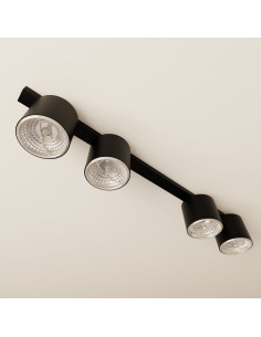 Elegancka czarna lampa sufitowa NANO z 4 reflektorami – nowoczesny design do biura i wnętrz mieszkalnych