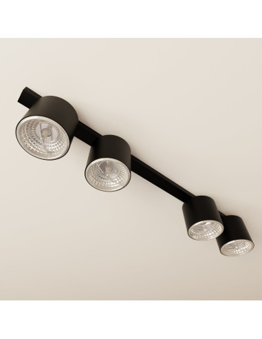 Elegancka czarna lampa sufitowa NANO z 4 reflektorami – nowoczesny design do biura i wnętrz mieszkalnych