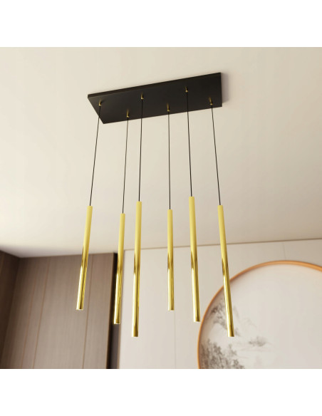 Lampa wisząca SELTER 6 GOLD - elegancka złota lampa z 6 punktami świetlnymi G9 do salonu, sypialni i biura.