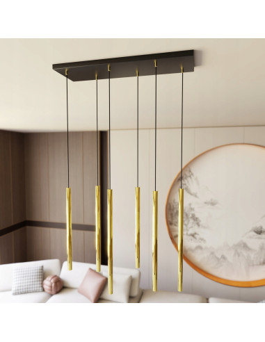 Lampa wisząca SELTER 6 GOLD - elegancka złota lampa z 6 punktami świetlnymi G9 do salonu, sypialni i biura.