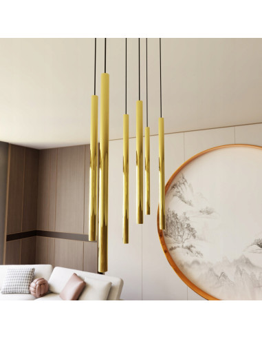 Lampa wisząca SELTER 6 GOLD - elegancka złota lampa z 6 punktami świetlnymi G9 do salonu, sypialni i biura.