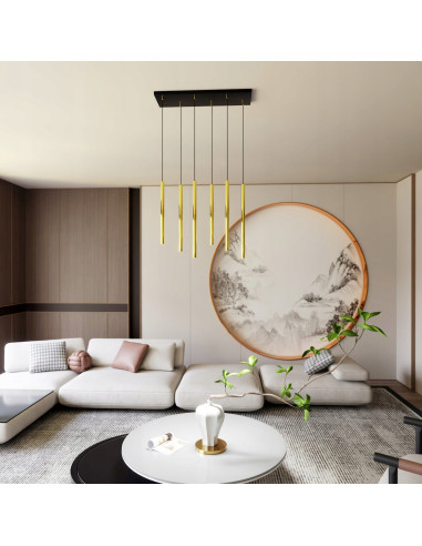 Lampa wisząca SELTER 6 GOLD - elegancka złota lampa z 6 punktami świetlnymi G9 do salonu, sypialni i biura.