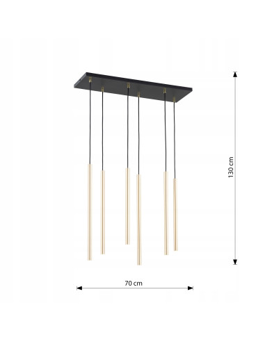 Lampa wisząca SELTER 6 GOLD - elegancka złota lampa z 6 punktami świetlnymi G9 do salonu, sypialni i biura.