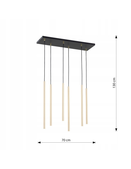 Lampa wisząca SELTER 6 GOLD - elegancka złota lampa z 6 punktami świetlnymi G9 do salonu, sypialni i biura.