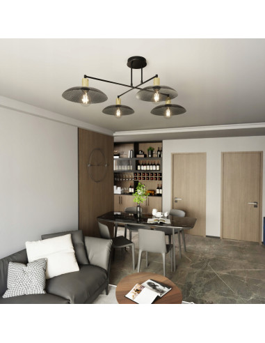 Plafon sufitowy SPIRIT 4 - czarny z metalowymi kloszami i złotym wykończeniem, nowoczesny design do każdego wnętrza