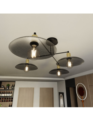 Plafon sufitowy SPIRIT 4 - czarny z metalowymi kloszami i złotym wykończeniem, nowoczesny design do każdego wnętrza