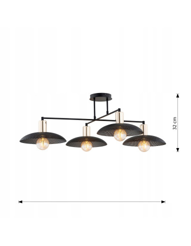 Plafon sufitowy SPIRIT 4 - czarny z metalowymi kloszami i złotym wykończeniem, nowoczesny design do każdego wnętrza