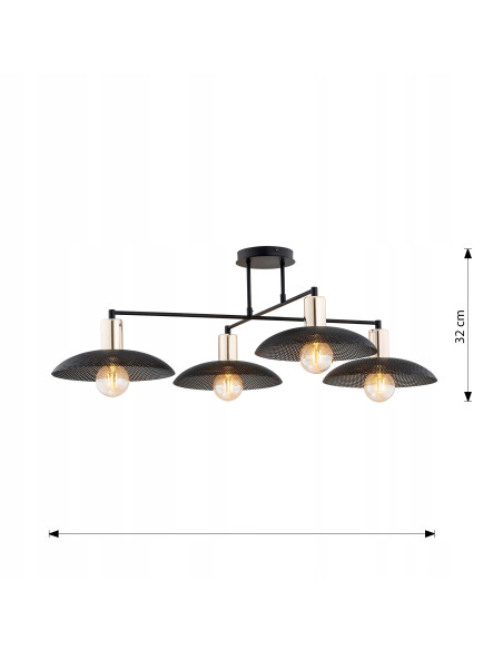 Plafon sufitowy SPIRIT 4 - czarny z metalowymi kloszami i złotym wykończeniem, nowoczesny design do każdego wnętrza