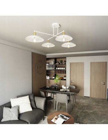 Elegancka lampa sufitowa SPIRIT 4 – nowoczesny plafon kuchenny z białymi kloszami i funkcjonalnym designem