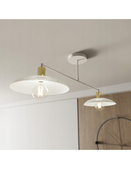 Plafon SPIRIT 2 - Eleganckie Biało-Złote Oświetlenie do Jadalni z Metalowymi Kloszami