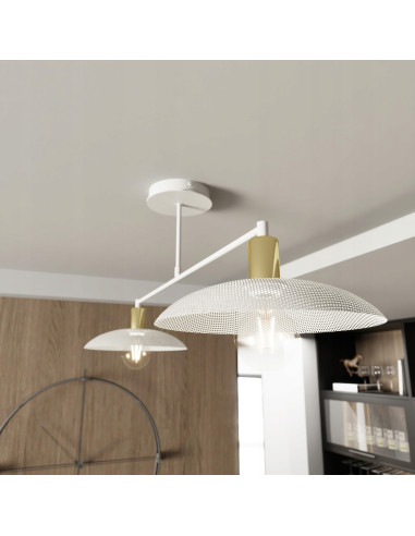 Plafon SPIRIT 2 - Eleganckie Biało-Złote Oświetlenie do Jadalni z Metalowymi Kloszami