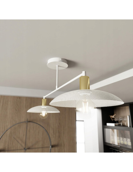 Plafon SPIRIT 2 - Eleganckie Biało-Złote Oświetlenie do Jadalni z Metalowymi Kloszami