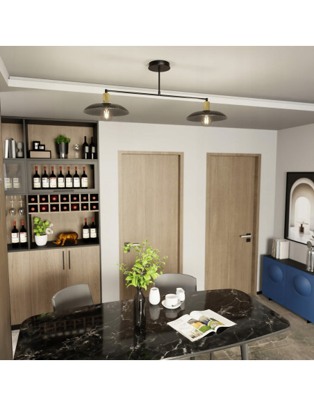 Elegancka lampa wisząca SPIRIT 2 BLACK - nowoczesny plafon z metalowymi kloszami do biura, kuchni i salonu