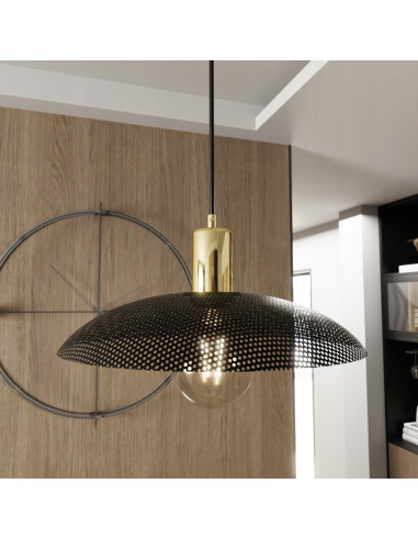 Lampa wisząca SPIRIT 1 BLACK z metalowym kloszem w złotym wykończeniu - styl nowoczesny i loftowy.