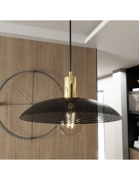 Lampa wisząca SPIRIT 1 BLACK z metalowym kloszem w złotym wykończeniu - styl nowoczesny i loftowy.