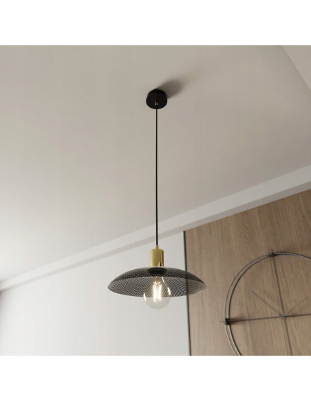 Lampa wisząca SPIRIT 1 BLACK z metalowym kloszem w złotym wykończeniu - styl nowoczesny i loftowy.