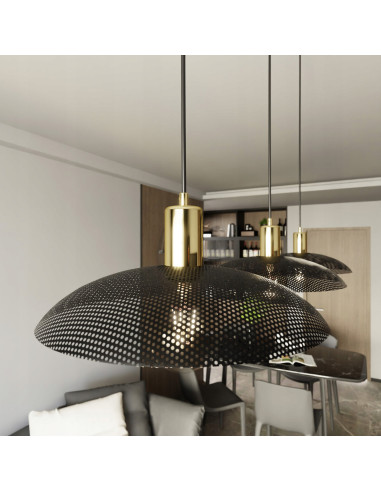 Lampa wisząca SPIRIT 1 BLACK z metalowym kloszem w złotym wykończeniu - styl nowoczesny i loftowy.