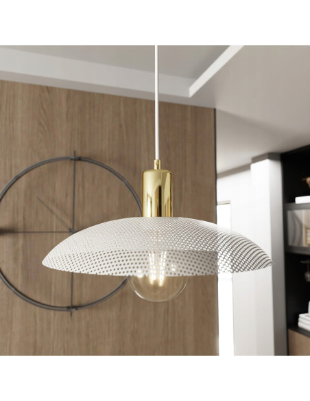 Lampa wisząca SPIRIT 1 Biała - eleganckie oświetlenie do kuchni i jadalni z siateczkowym kloszem w nowoczesnym stylu