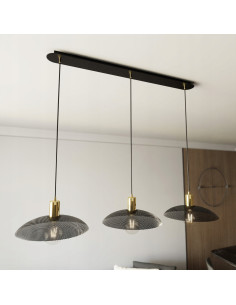 Lampa sufitowa SPIRIT 3 BLACK z siateczkowym kloszem i złotym akcentem – elegancka do nowoczesnych wnętrz kuchennych