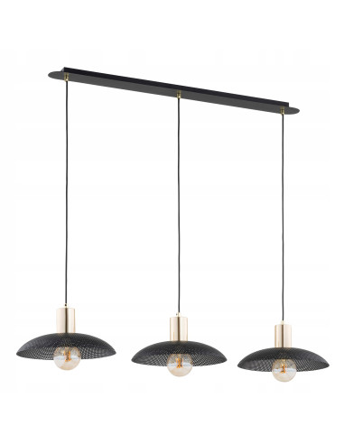 Lampa sufitowa SPIRIT 3 BLACK z siateczkowym kloszem i złotym akcentem – elegancka do nowoczesnych wnętrz kuchennych