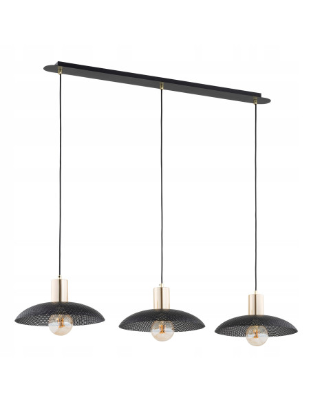Lampa sufitowa SPIRIT 3 BLACK z siateczkowym kloszem i złotym akcentem – elegancka do nowoczesnych wnętrz kuchennych