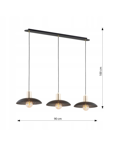 Lampa sufitowa SPIRIT 3 BLACK z siateczkowym kloszem i złotym akcentem – elegancka do nowoczesnych wnętrz kuchennych