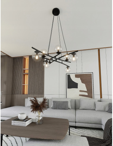Lampa wisząca ESSA 8 - nowoczesna elegancja z przezroczystymi kloszami do salonu, jadalni i biura w kolorze czarnym i bezbarwnym
