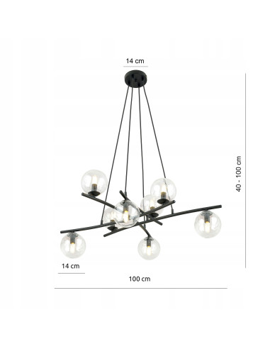 Lampa wisząca ESSA 8 - nowoczesna elegancja z przezroczystymi kloszami do salonu, jadalni i biura w kolorze czarnym i bezbarwnym