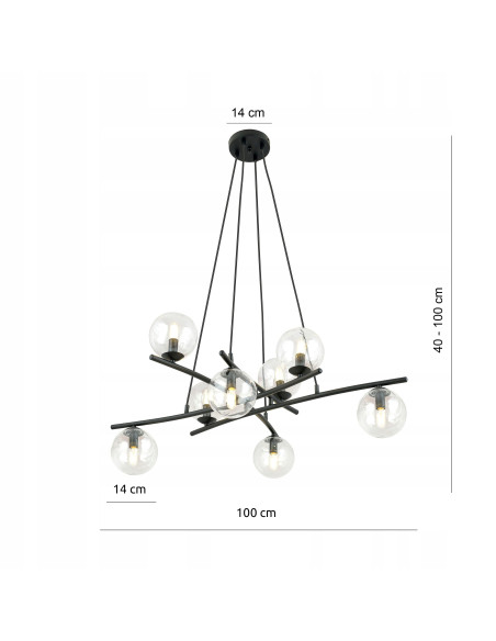 Lampa wisząca ESSA 8 - nowoczesna elegancja z przezroczystymi kloszami do salonu, jadalni i biura w kolorze czarnym i bezbarwnym