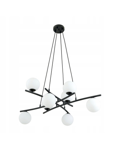 Lampa sufitowa ESSA 8 w kolorze czarnym z białymi kloszami – eleganckie oświetlenie do każdego wnętrza