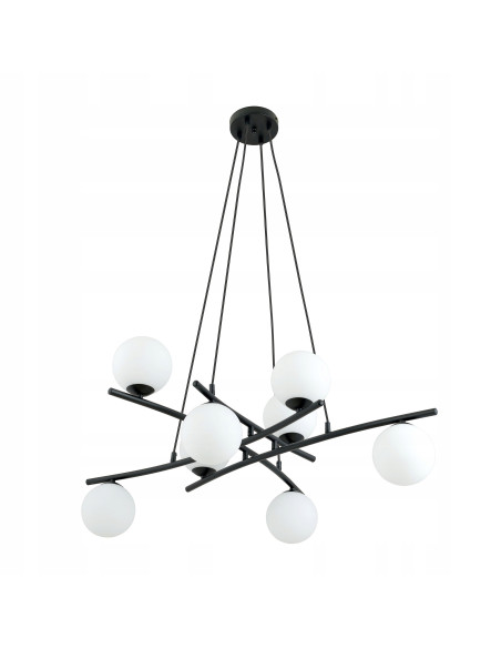 Lampa sufitowa ESSA 8 w kolorze czarnym z białymi kloszami – eleganckie oświetlenie do każdego wnętrza