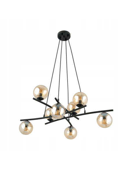 Lampa sufitowa ESSA 8-punktowa w kolorze bursztynowym i czarnym, nowoczesny design do eleganckich wnętrz