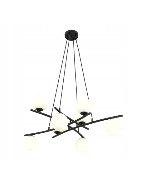 Lampa sufitowa ESSA 8 w kolorze czarnym z białymi kloszami – eleganckie oświetlenie do każdego wnętrza