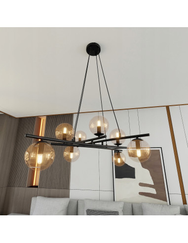 Lampa sufitowa ESSA 8-punktowa w kolorze bursztynowym i czarnym, nowoczesny design do eleganckich wnętrz
