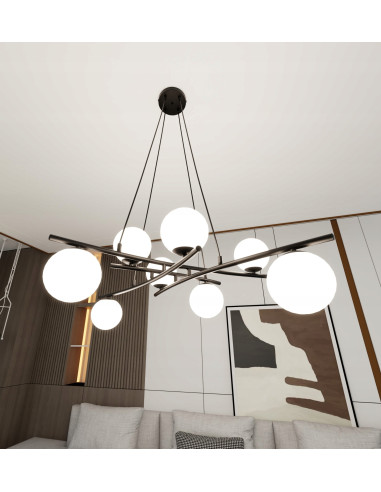 Lampa sufitowa ESSA 8 w kolorze czarnym z białymi kloszami – eleganckie oświetlenie do każdego wnętrza