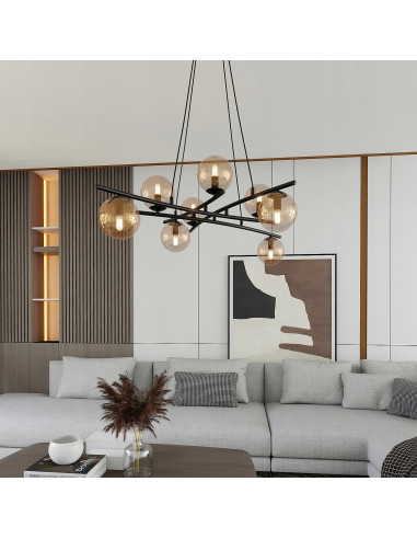 Lampa sufitowa ESSA 8-punktowa w kolorze bursztynowym i czarnym, nowoczesny design do eleganckich wnętrz