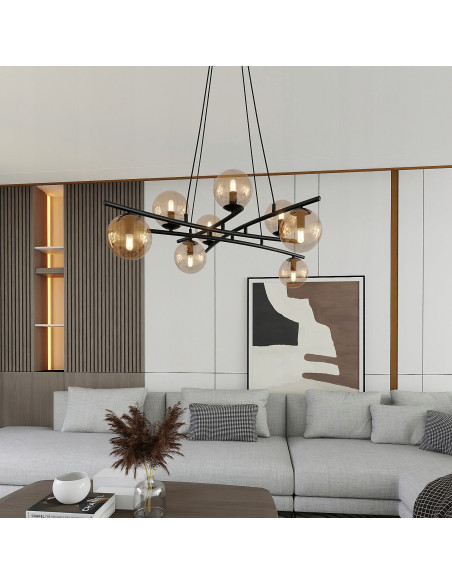 Lampa sufitowa ESSA 8-punktowa w kolorze bursztynowym i czarnym, nowoczesny design do eleganckich wnętrz