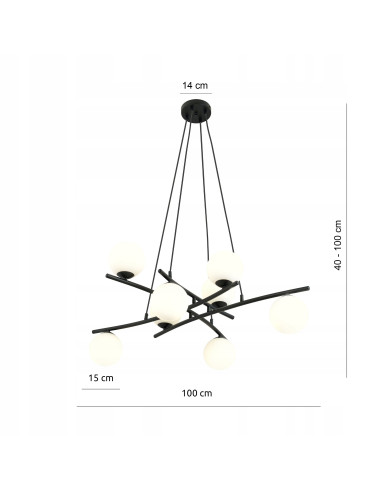 Lampa sufitowa ESSA 8 w kolorze czarnym z białymi kloszami – eleganckie oświetlenie do każdego wnętrza