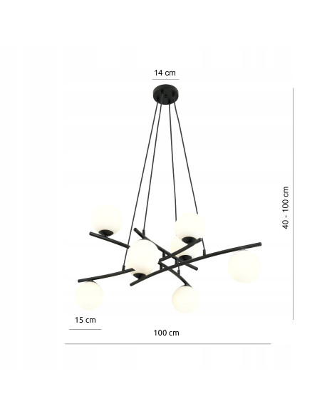 Lampa sufitowa ESSA 8 w kolorze czarnym z białymi kloszami – eleganckie oświetlenie do każdego wnętrza