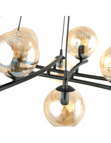 Lampa sufitowa ESSA 8-punktowa w kolorze bursztynowym i czarnym, nowoczesny design do eleganckich wnętrz