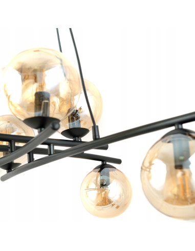 Lampa sufitowa ESSA 8-punktowa w kolorze bursztynowym i czarnym, nowoczesny design do eleganckich wnętrz