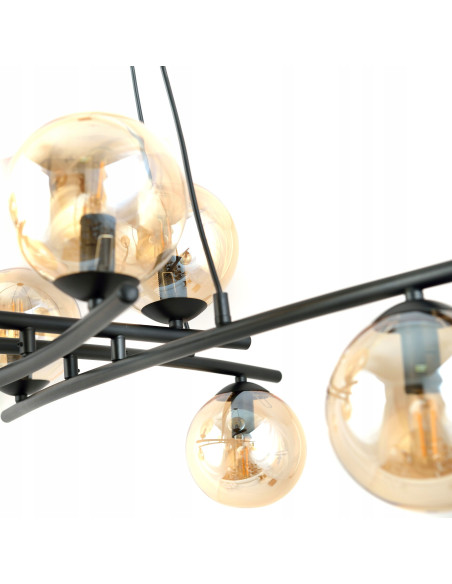 Lampa sufitowa ESSA 8-punktowa w kolorze bursztynowym i czarnym, nowoczesny design do eleganckich wnętrz