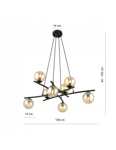 Lampa sufitowa ESSA 8-punktowa w kolorze bursztynowym i czarnym, nowoczesny design do eleganckich wnętrz