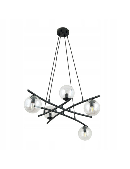 Lampa sufitowa ESSA 5, czarna z przezroczystymi kloszami - eleganckie oświetlenie do nowoczesnych wnętrz
