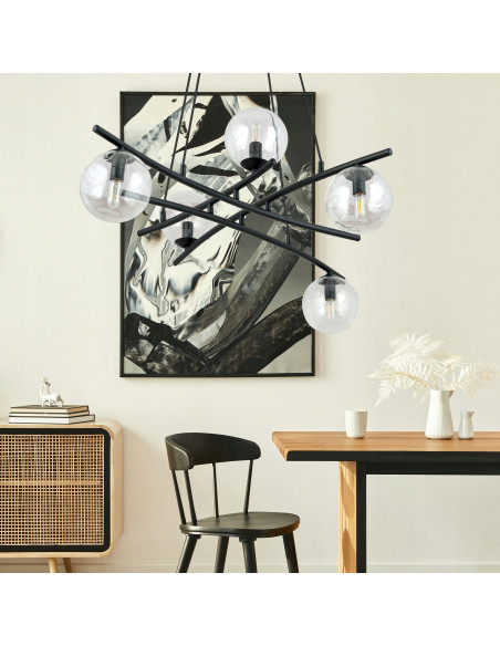 Lampa sufitowa ESSA 5, czarna z przezroczystymi kloszami - eleganckie oświetlenie do nowoczesnych wnętrz