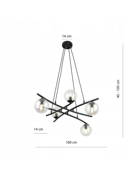Lampa sufitowa ESSA 5, czarna z przezroczystymi kloszami - eleganckie oświetlenie do nowoczesnych wnętrz