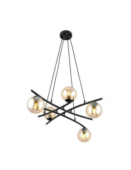 Lampa sufitowa ESSA 5 - elegancki żyrandol z bursztynowymi kloszami do salonu i nowoczesnych wnętrz