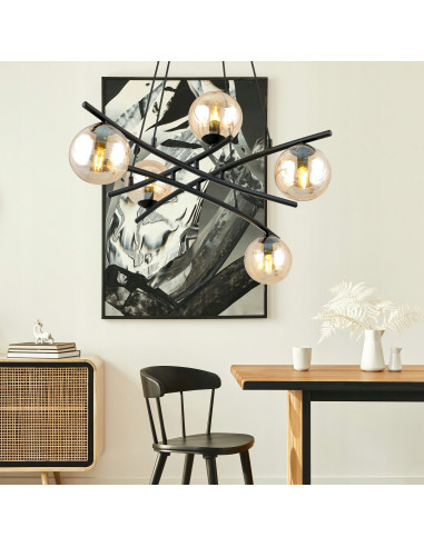 Lampa sufitowa ESSA 5 - elegancki żyrandol z bursztynowymi kloszami do salonu i nowoczesnych wnętrz