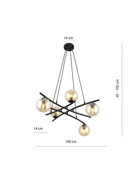 Lampa sufitowa ESSA 5 - elegancki żyrandol z bursztynowymi kloszami do salonu i nowoczesnych wnętrz