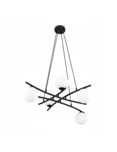 Nowoczesna lampa wisząca w stylu skandynawskim ESSA 5, czarna z białymi kloszami do jadalni i eleganckich wnętrz